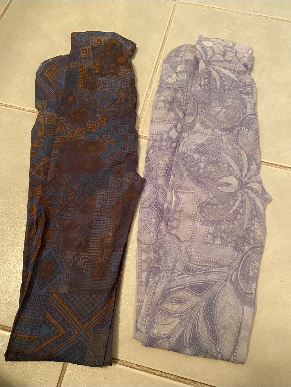 Women’s Two Patterned Tights Set - Blue/Brown and Light Lavender